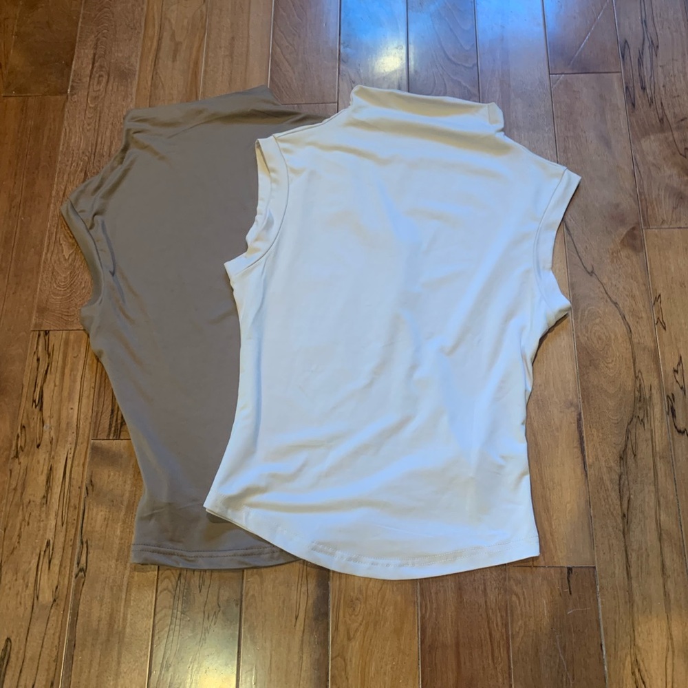 Sleeveless Mock Neck Tops - Cream and Tan mocha